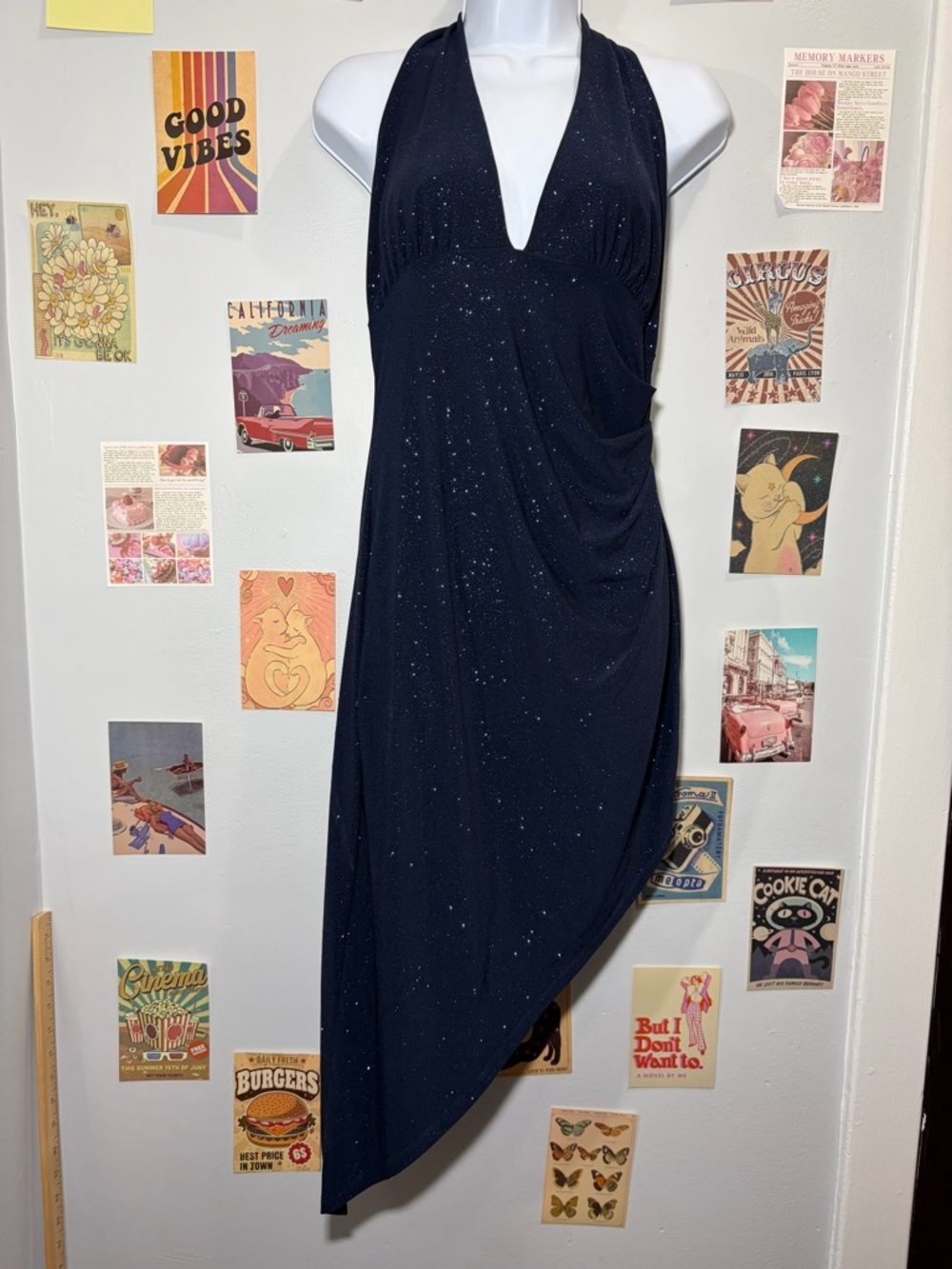 Windsor Navy One-Shoulder Sparkle Draped Maxi Dress